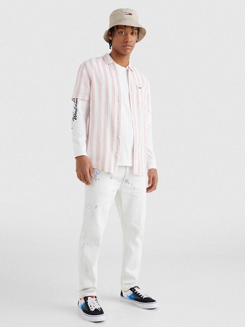 Pink / White Tommy Hilfiger Linen mix stripe Shirts | NZ_M31262