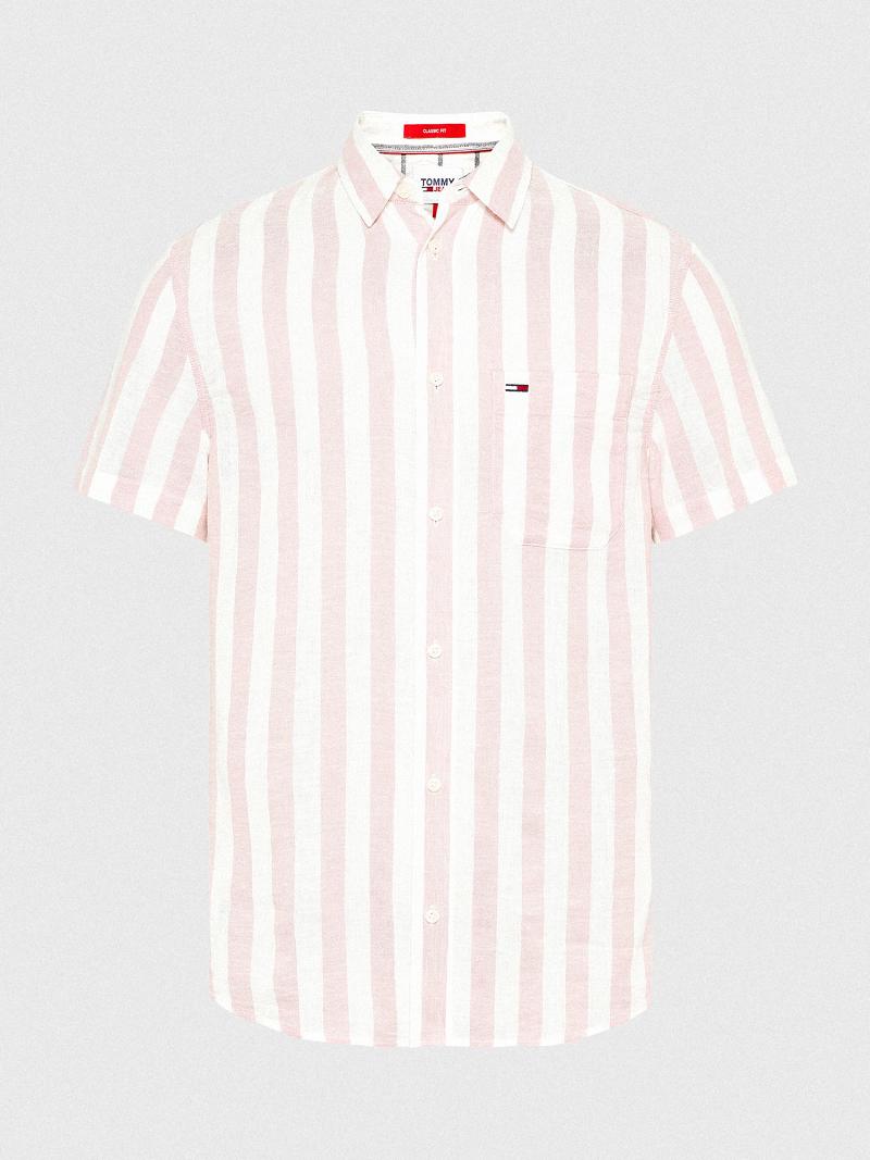 Pink / White Tommy Hilfiger Linen mix stripe Shirts | NZ_M31262