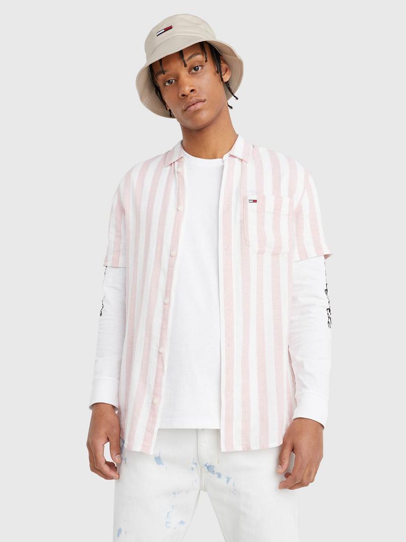 Pink / White Tommy Hilfiger Linen mix stripe Shirts | NZ_M31262