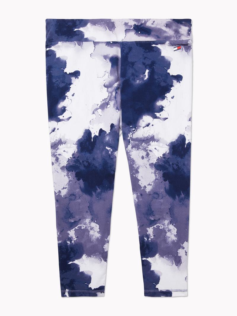 Purple Tommy Hilfiger Essential Curve Watercolor Print Leggings | NZ_W21220