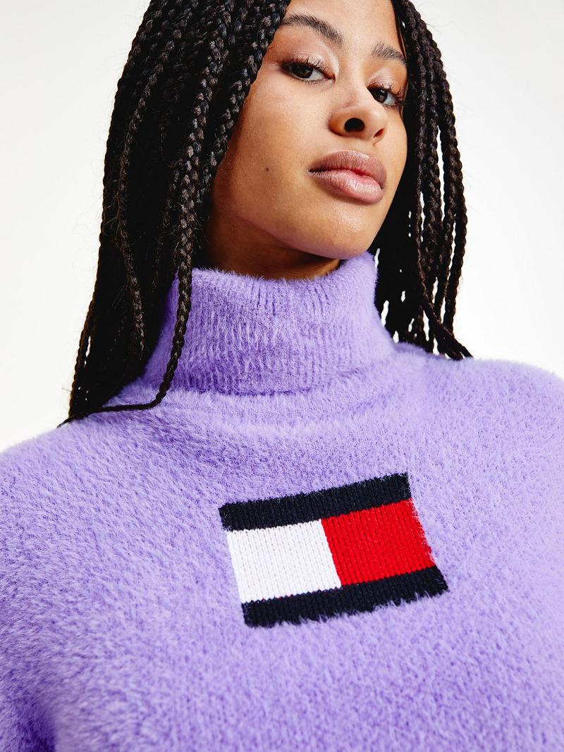 Purple Tommy Hilfiger Fuzzy Flag Sweaters | NZ_W21354