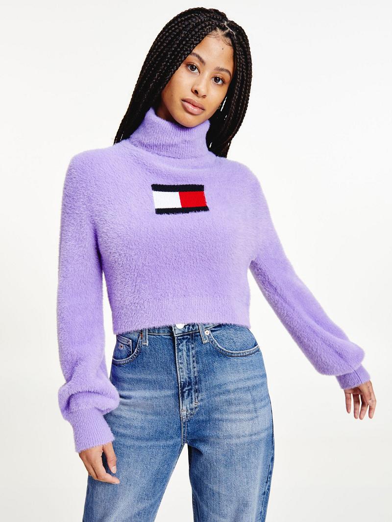 Purple Tommy Hilfiger Fuzzy Flag Sweaters | NZ_W21354