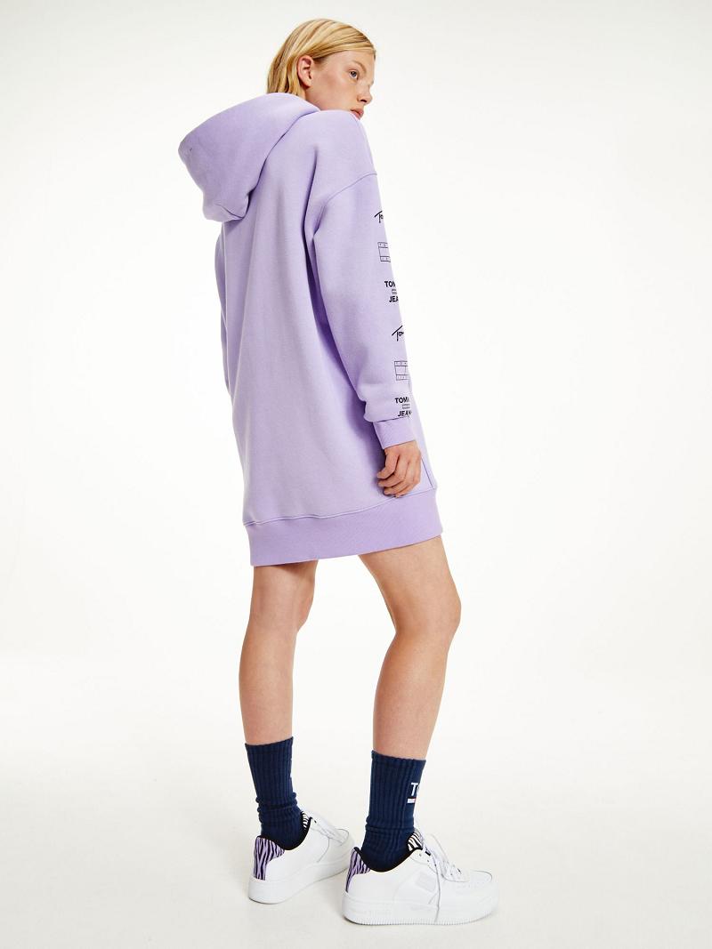 Purple Tommy Hilfiger Organic Cotton Logo Hoodie Dresses | NZ_W21103