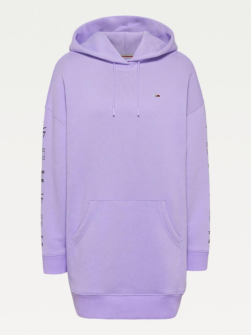 Purple Tommy Hilfiger Organic Cotton Logo Hoodie Dresses | NZ_W21103