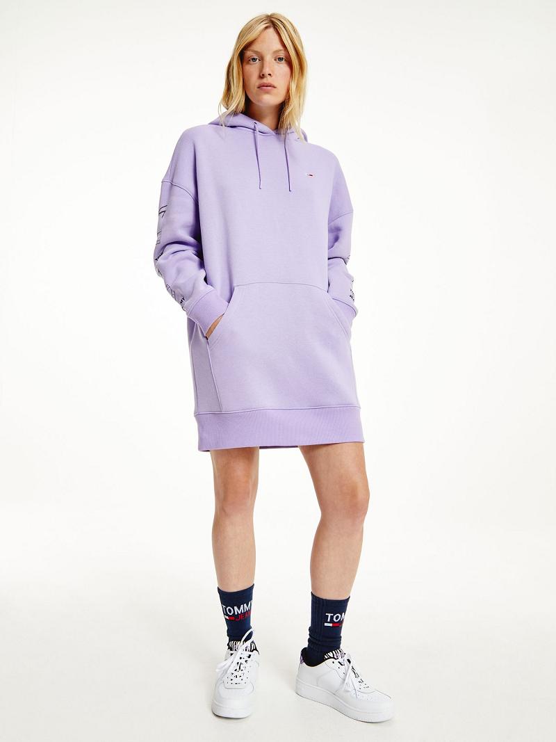 Purple Tommy Hilfiger Organic Cotton Logo Hoodie Dresses | NZ_W21103