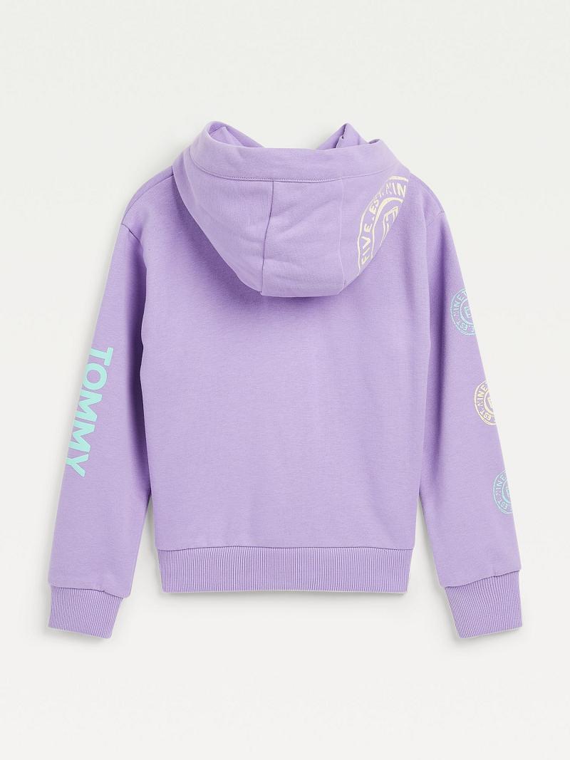 Purple Tommy Hilfiger Organic Cotton Pastel Print Hoodies | NZ_G1100