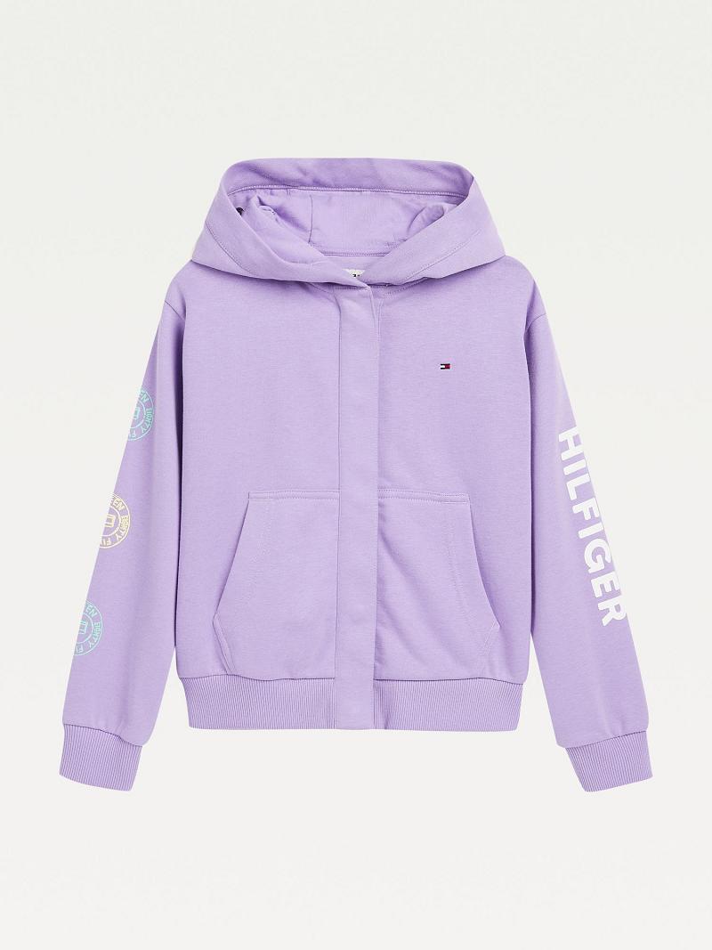 Purple Tommy Hilfiger Organic Cotton Pastel Print Hoodies | NZ_G1100