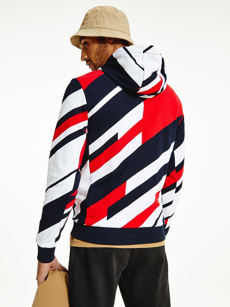 Red / Black / White Tommy Hilfiger Organic cotton diagonal flag performance Hoodies | NZ_M31452