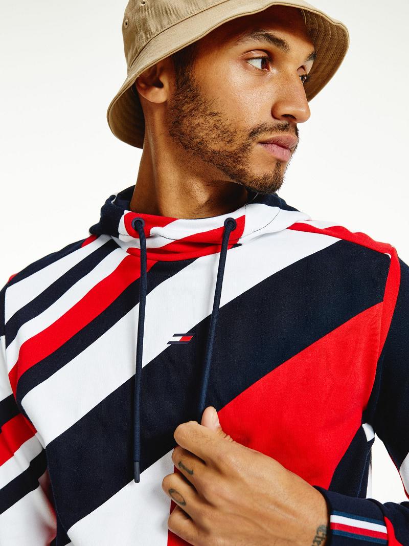 Red / Black / White Tommy Hilfiger Organic cotton diagonal flag performance Hoodies | NZ_M31452