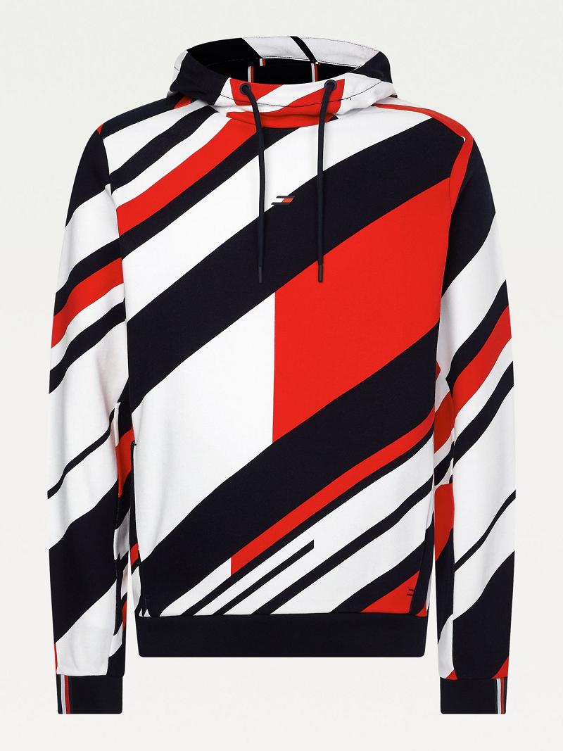 Red / Black / White Tommy Hilfiger Organic cotton diagonal flag performance Hoodies | NZ_M31452