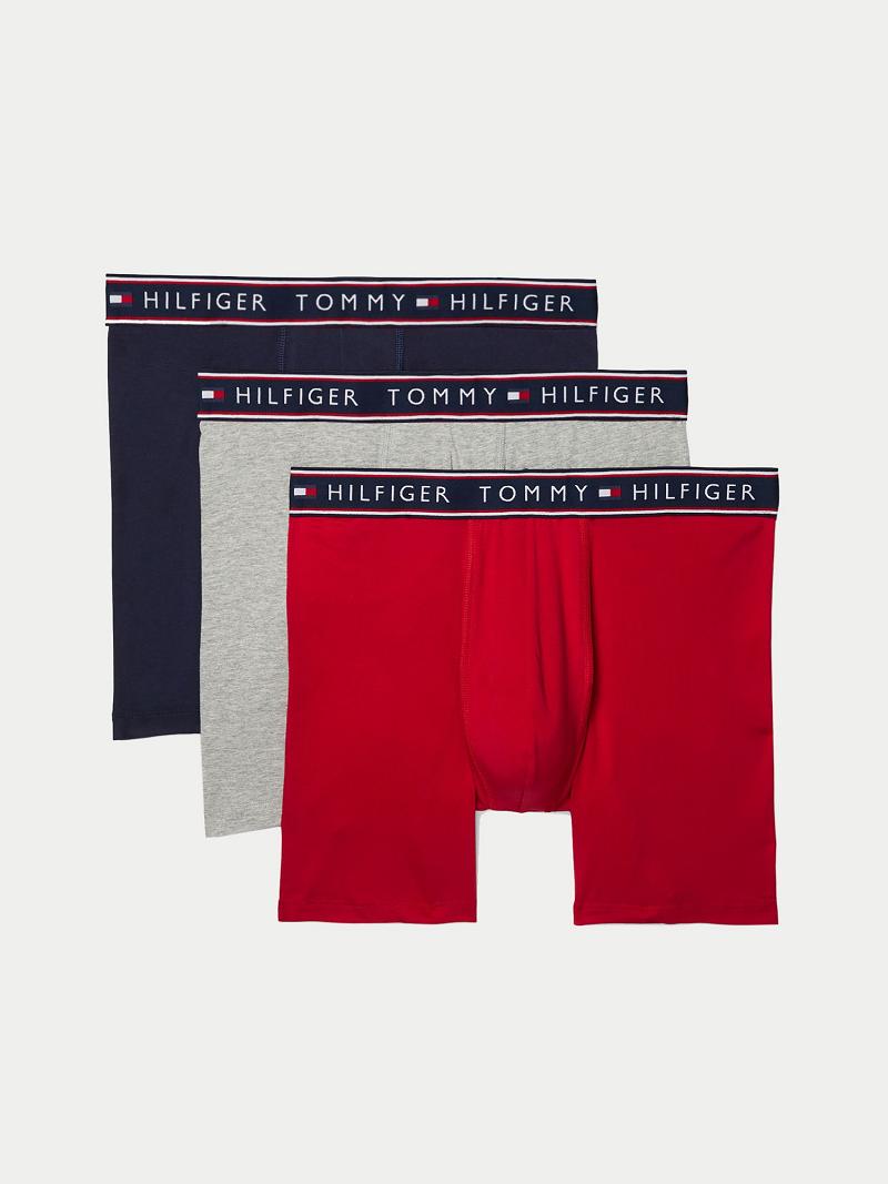 Red / Grey / Navy Tommy Hilfiger Cotton stretch boxer brief 3pk Boxer Briefs | NZ_M31593