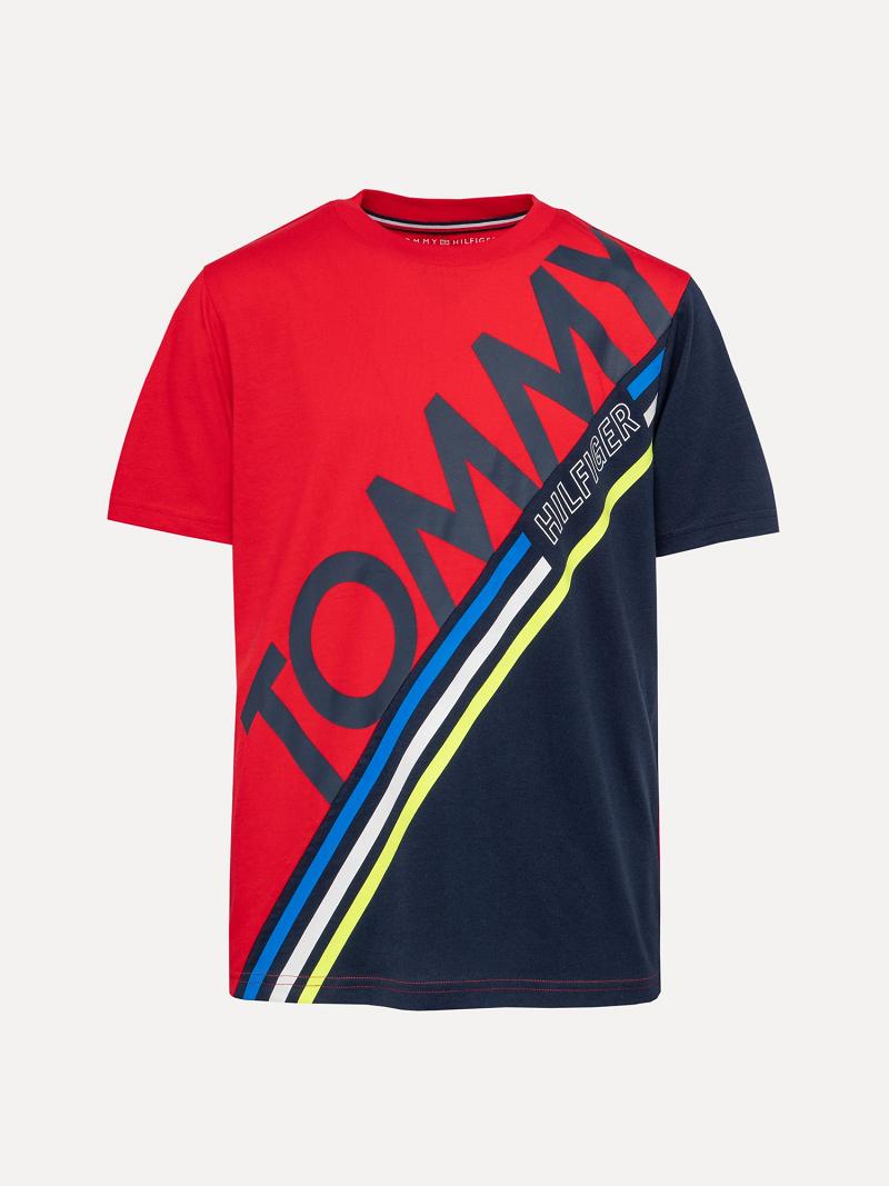 Red / Navy Tommy Hilfiger Little Tommy Stripe T Shirts | NZ_B2189