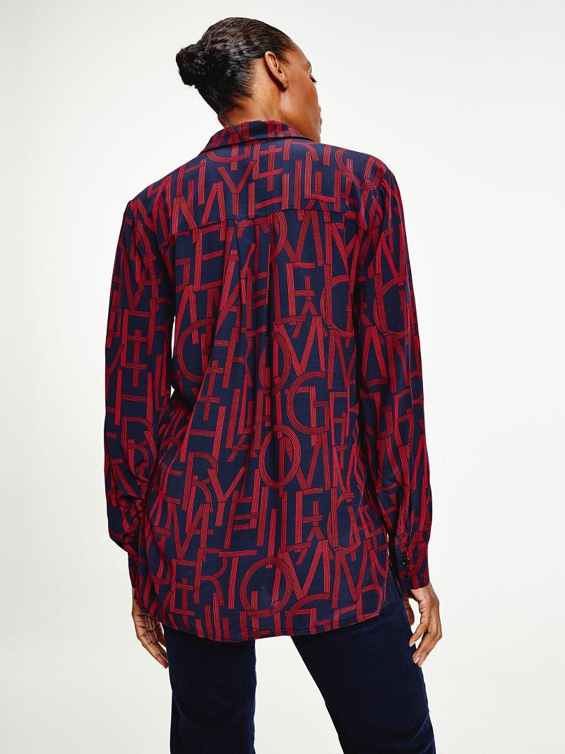 Red / Navy Tommy Hilfiger Viscose Print Blouses | NZ_W21023