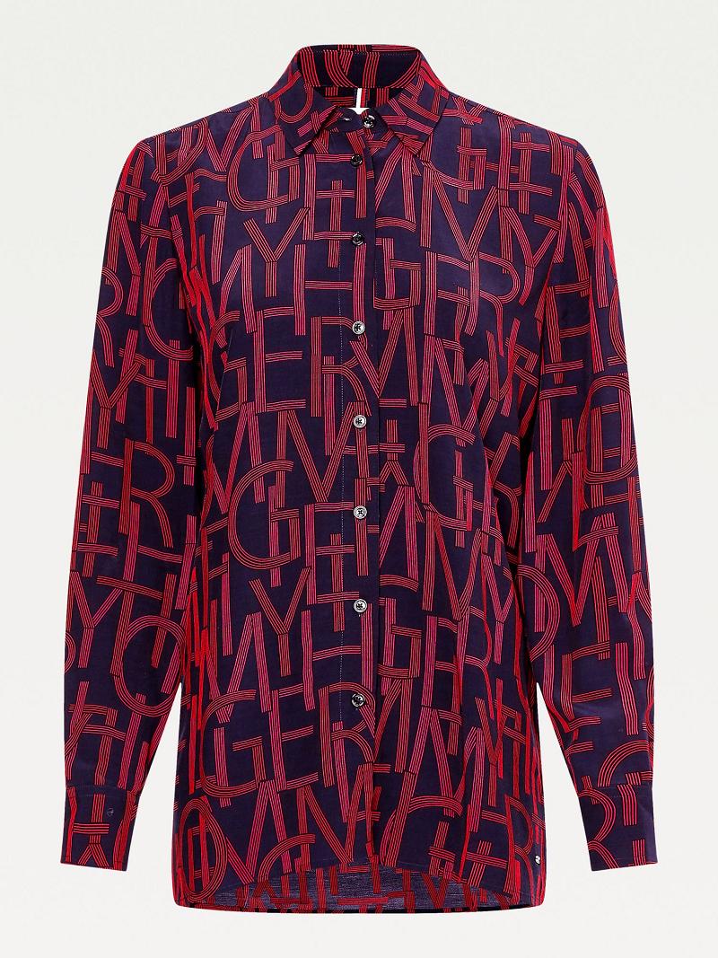 Red / Navy Tommy Hilfiger Viscose Print Blouses | NZ_W21023