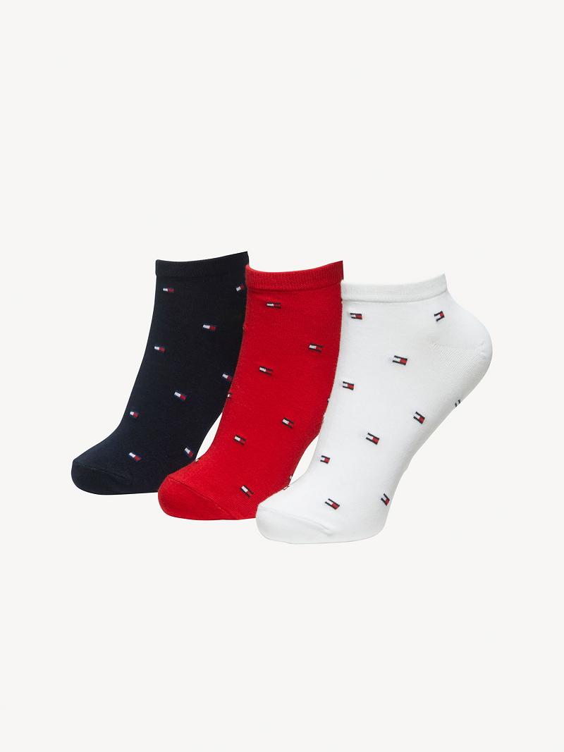 Red Tommy Hilfiger Ankle 3PK Socks | NZ_W21653