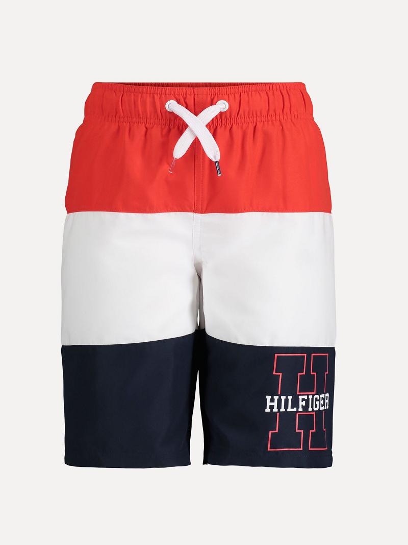 Red Tommy Hilfiger Big Block Stripe Trunk Swimwear | NZ_B2143