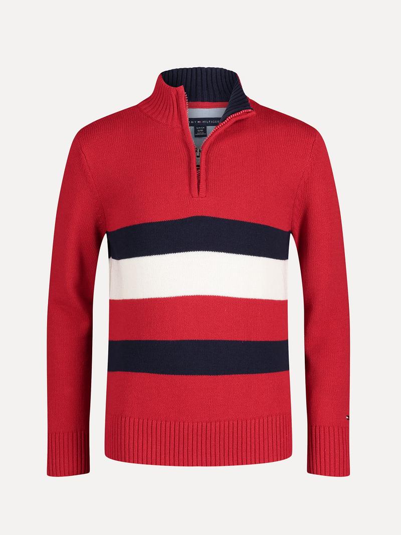 Red Tommy Hilfiger Big Flag Quarter-Zip Sweaters | NZ_B2109