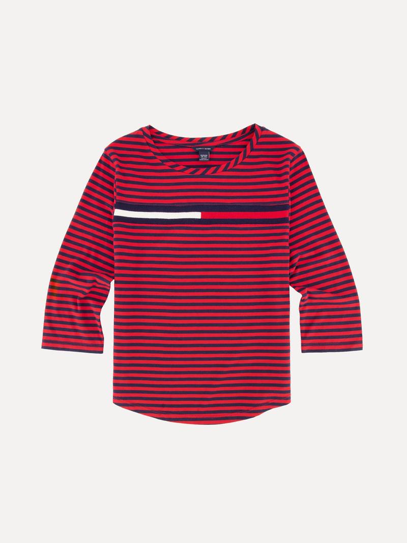 Red Tommy Hilfiger Big Flag Stripe Tops | NZ_G1276