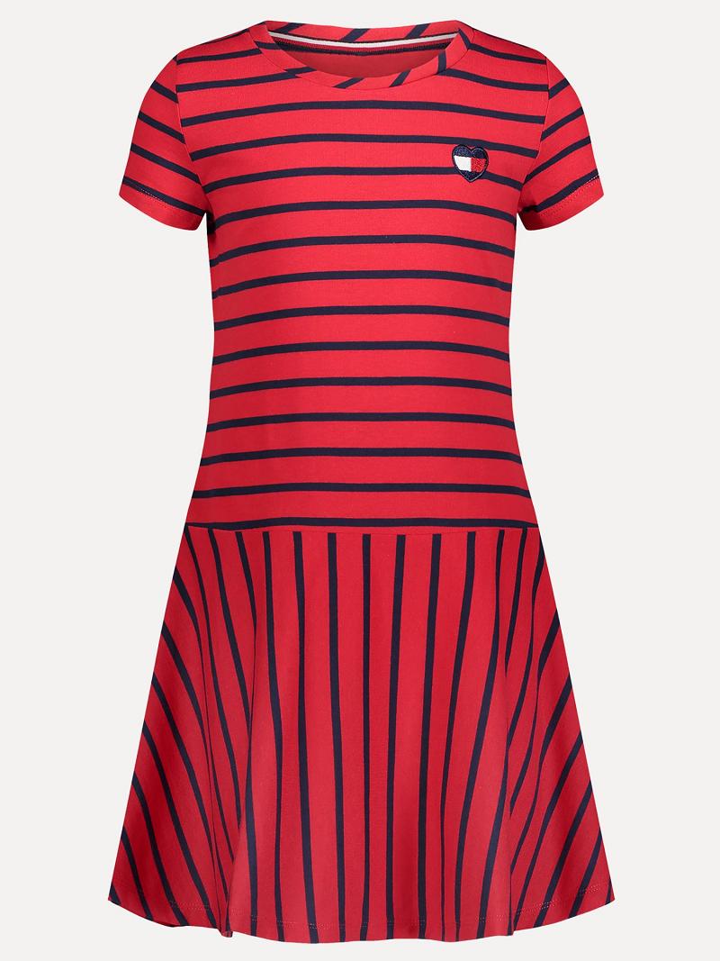 Red Tommy Hilfiger Big Stripe Drop Waist Dresses | NZ_G1051