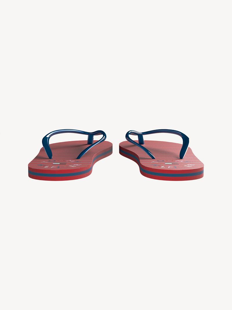 Red Tommy Hilfiger Big Stripe Flip Flops | NZ_G1296