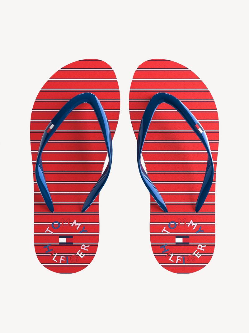 Red Tommy Hilfiger Big Stripe Flip Flops | NZ_G1296