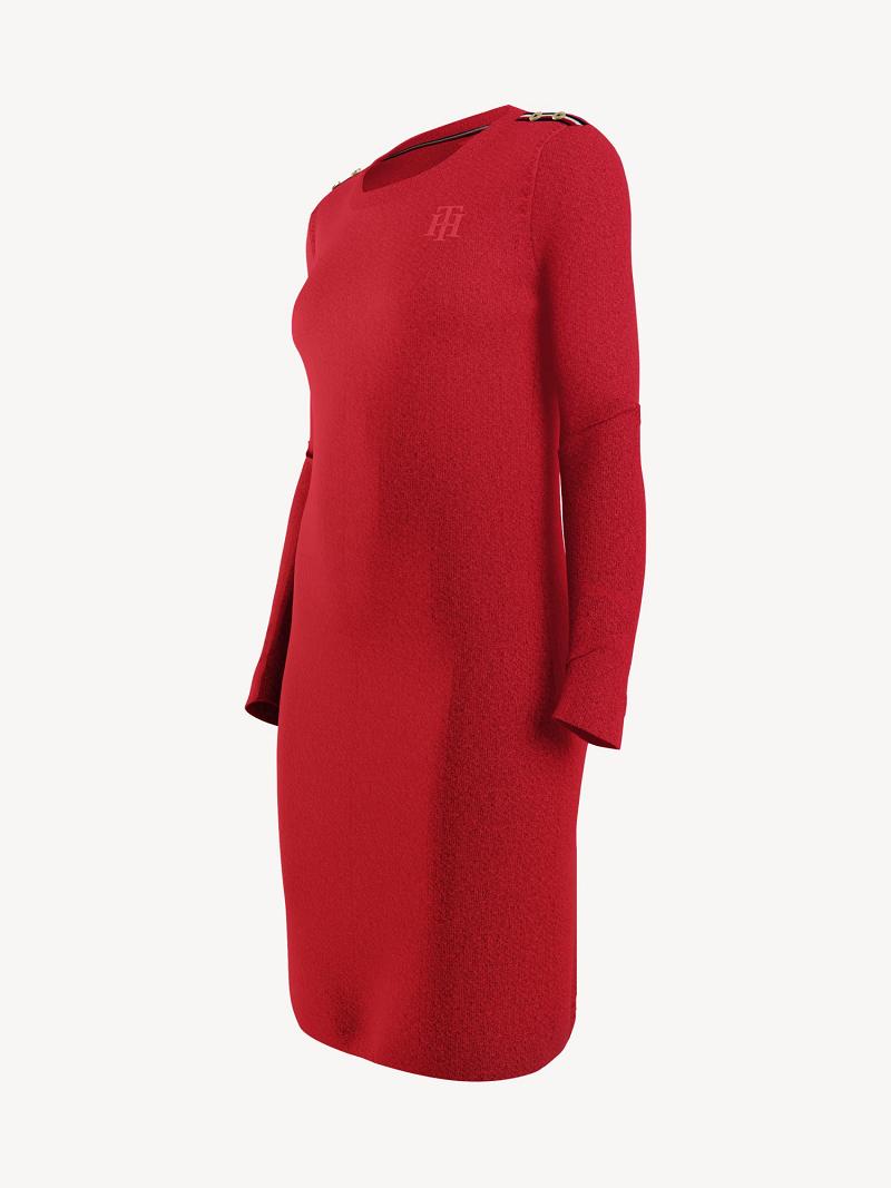 Red Tommy Hilfiger Essential Monogram Long-Sleeve Dresses | NZ_W21068