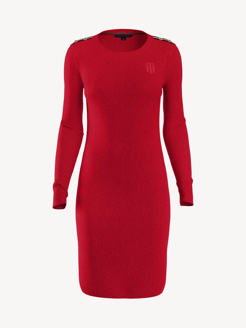 Red Tommy Hilfiger Essential Monogram Long-Sleeve Dresses | NZ_W21068