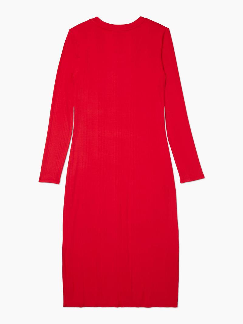 Red Tommy Hilfiger Essential Ribbed Midi Dresses | NZ_W21073