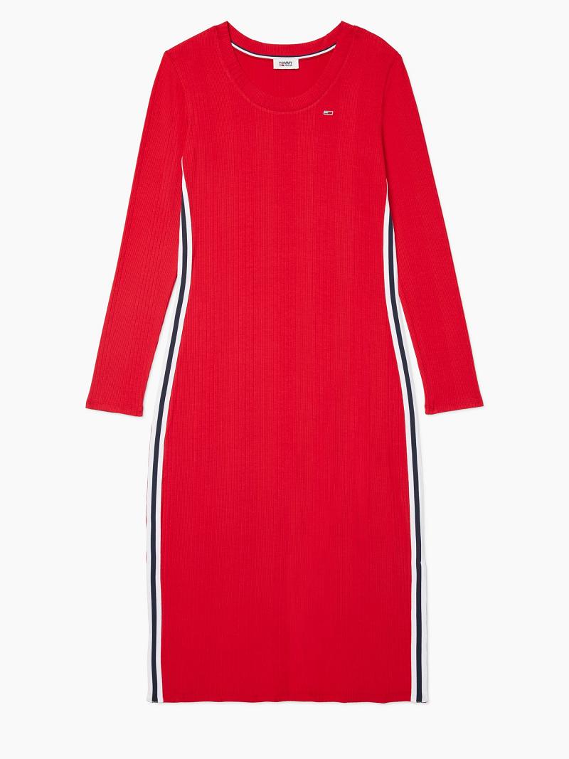 Red Tommy Hilfiger Essential Ribbed Midi Dresses | NZ_W21073