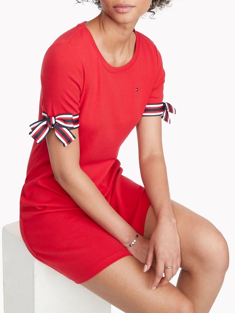 Red Tommy Hilfiger Essential Tie-Sleeve Dresses | NZ_W21080