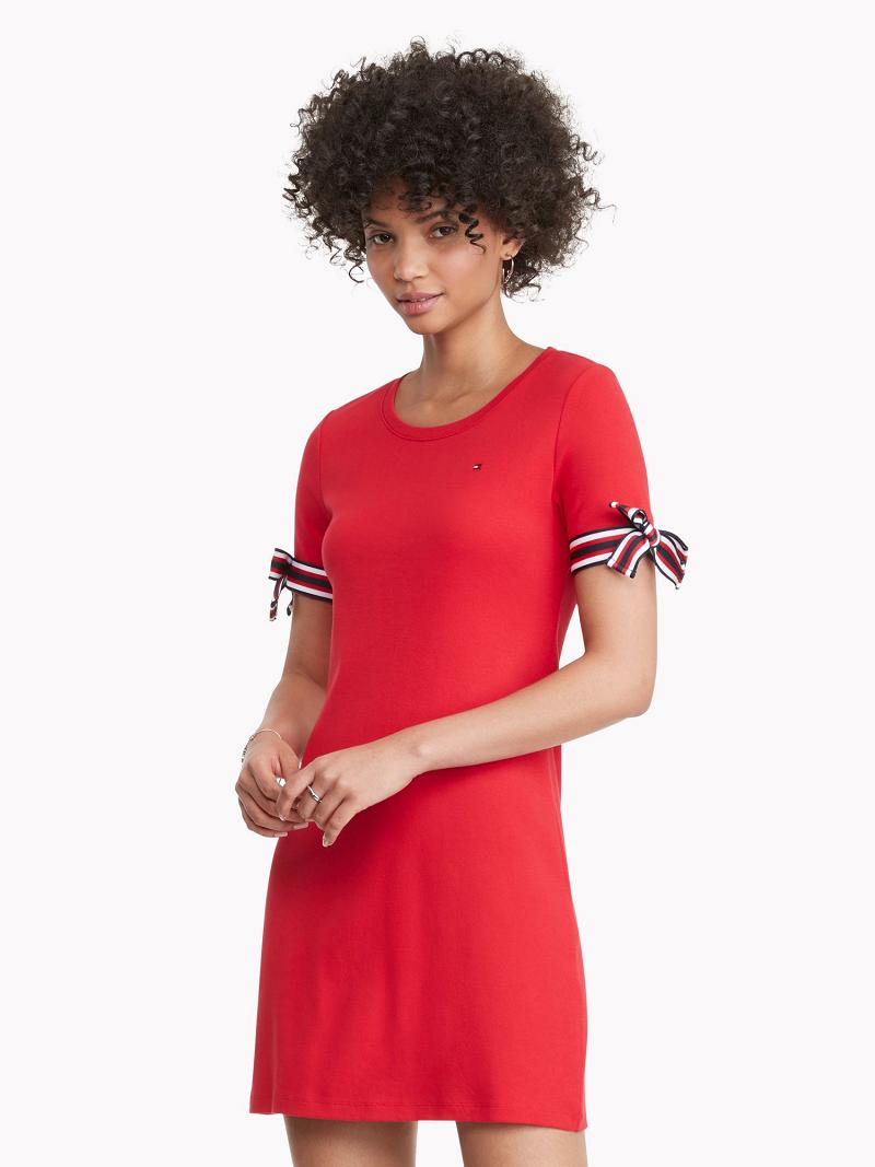 Red Tommy Hilfiger Essential Tie-Sleeve Dresses | NZ_W21080