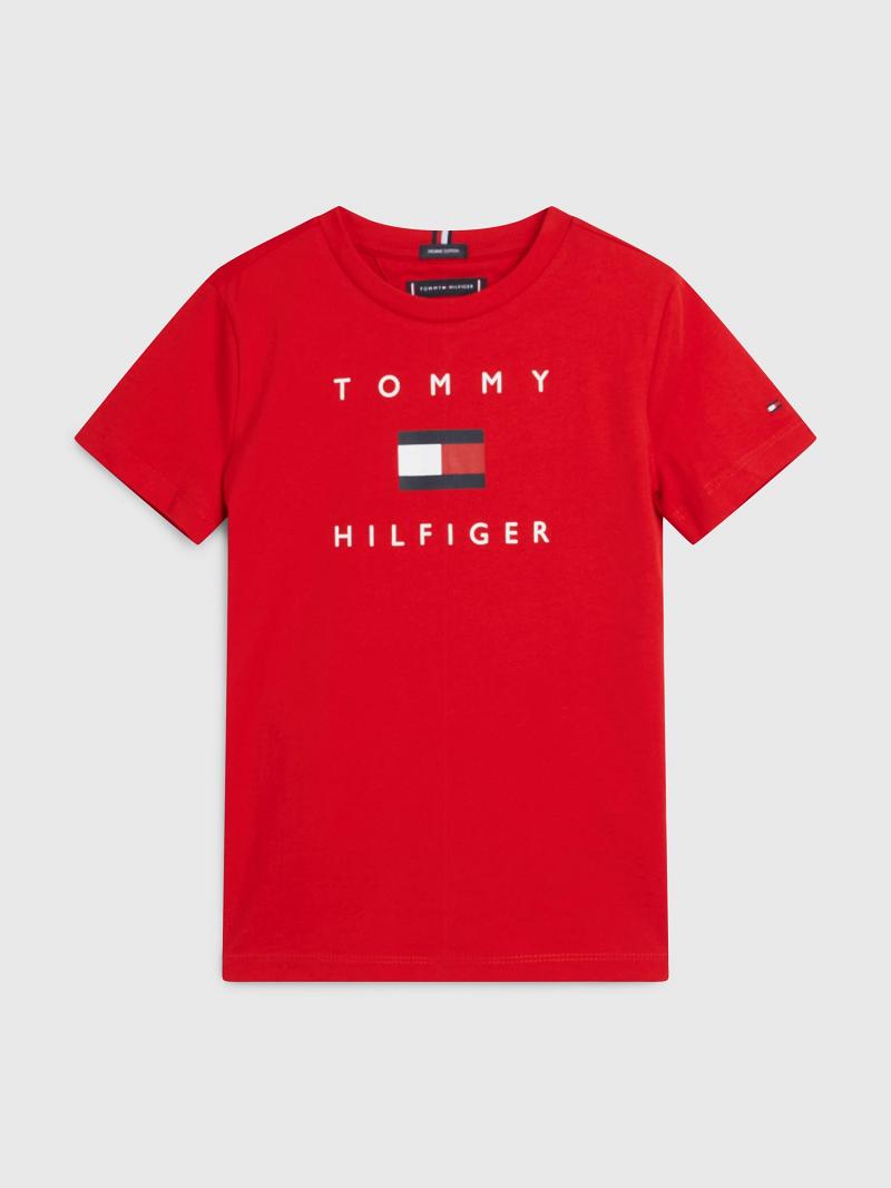 Red Tommy Hilfiger Flag T Shirts | NZ_G1244