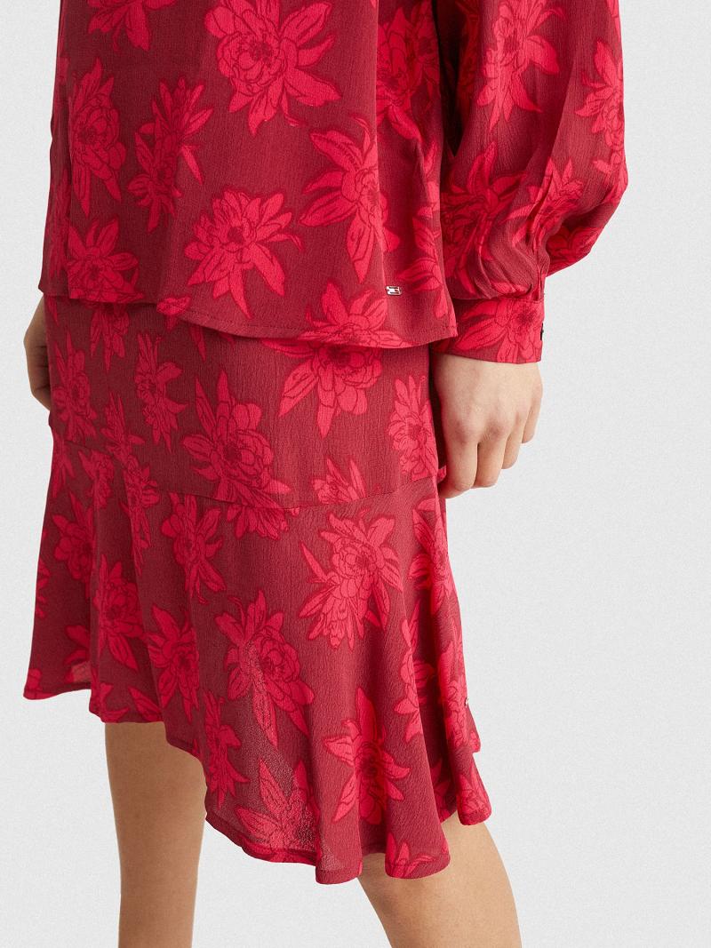 Red Tommy Hilfiger Floral Crepe Popover Blouses | NZ_W21013