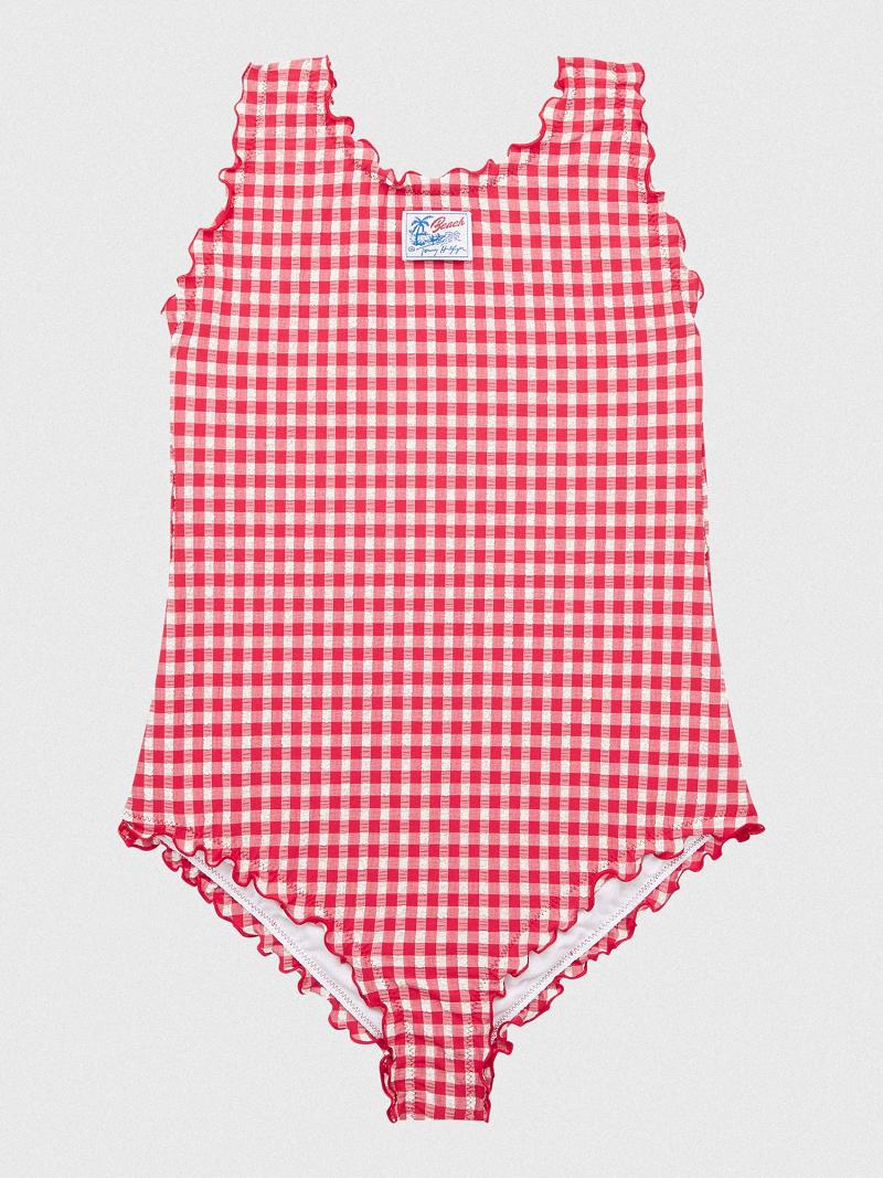 Red Tommy Hilfiger Gingham Swimsuit Swimwear | NZ_G1221