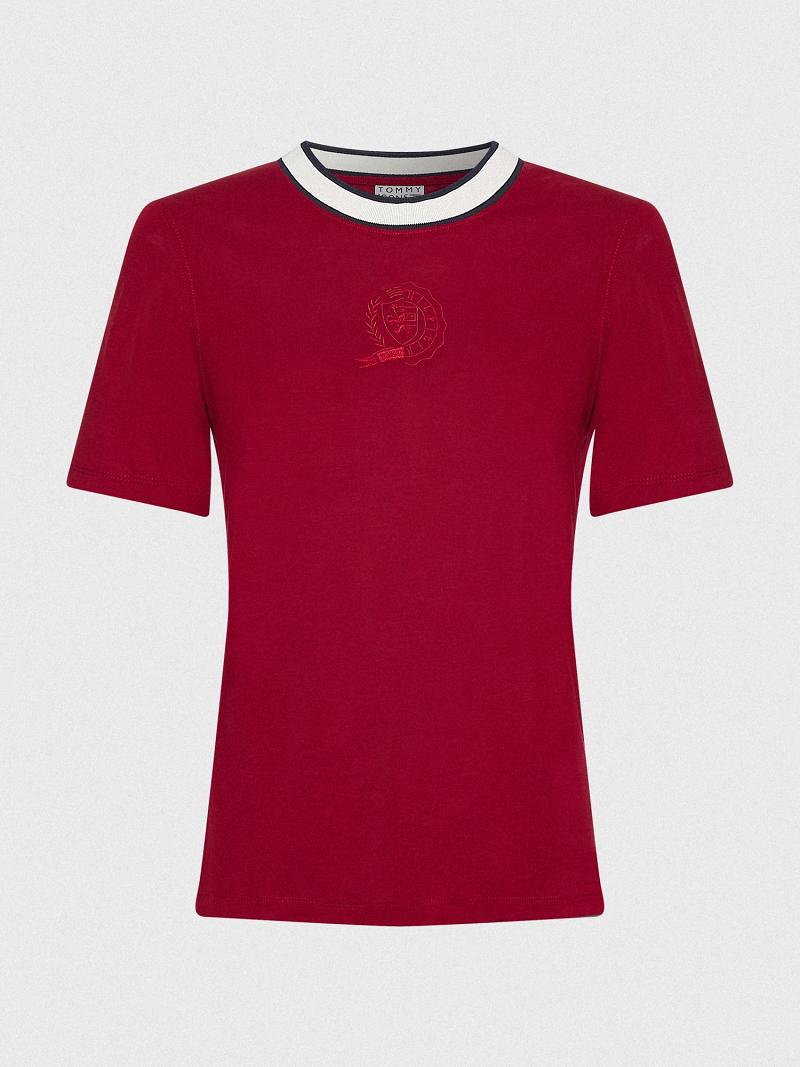 Red Tommy Hilfiger Icon Crest T Shirts | NZ_W21457