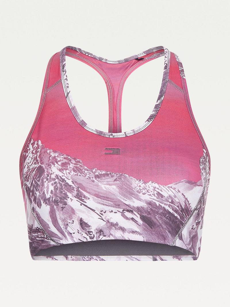 Red Tommy Hilfiger Icon Print Sports Bras | NZ_W21522