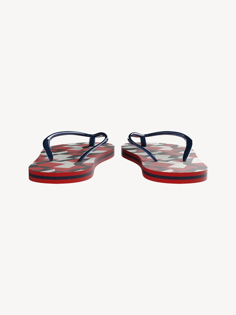 Red Tommy Hilfiger Jigsaw Print Flip Flops | NZ_B2228