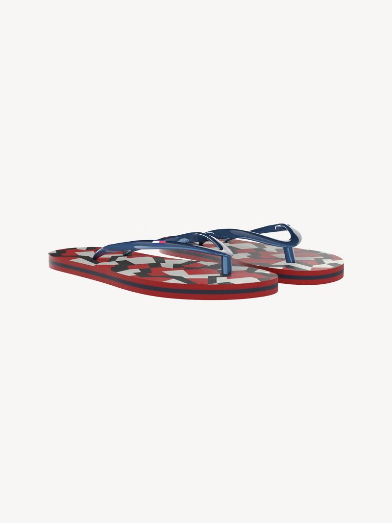 Red Tommy Hilfiger Jigsaw Print Flip Flops | NZ_B2228