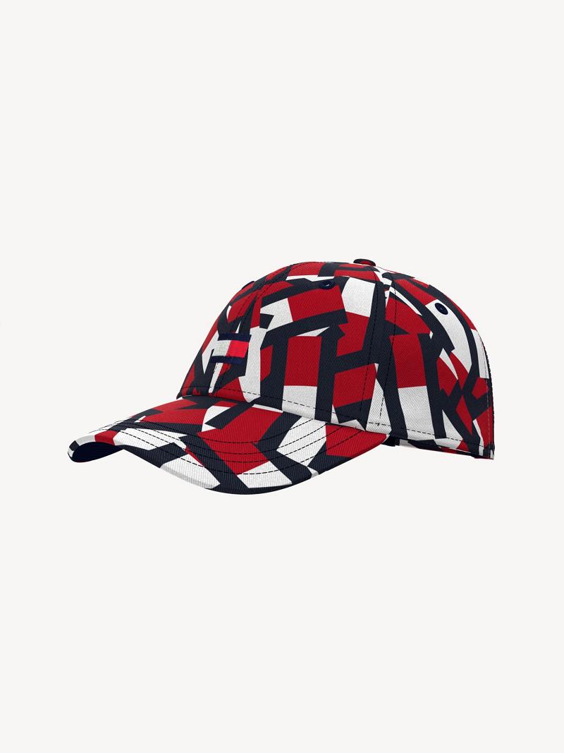 Red Tommy Hilfiger Jigsaw Print Hats | NZ_G1357