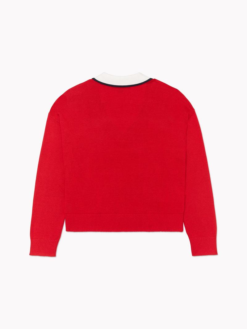 Red Tommy Hilfiger Johnny-Collar Sweaters | NZ_W21355