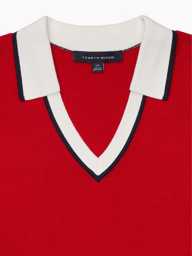 Red Tommy Hilfiger Johnny-Collar Sweaters | NZ_W21355