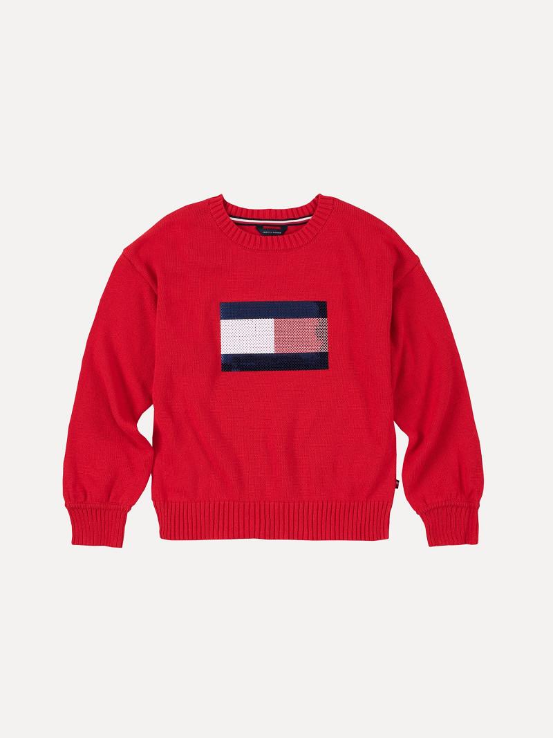 Red Tommy Hilfiger Little Flag Sweatshirts | NZ_G1200