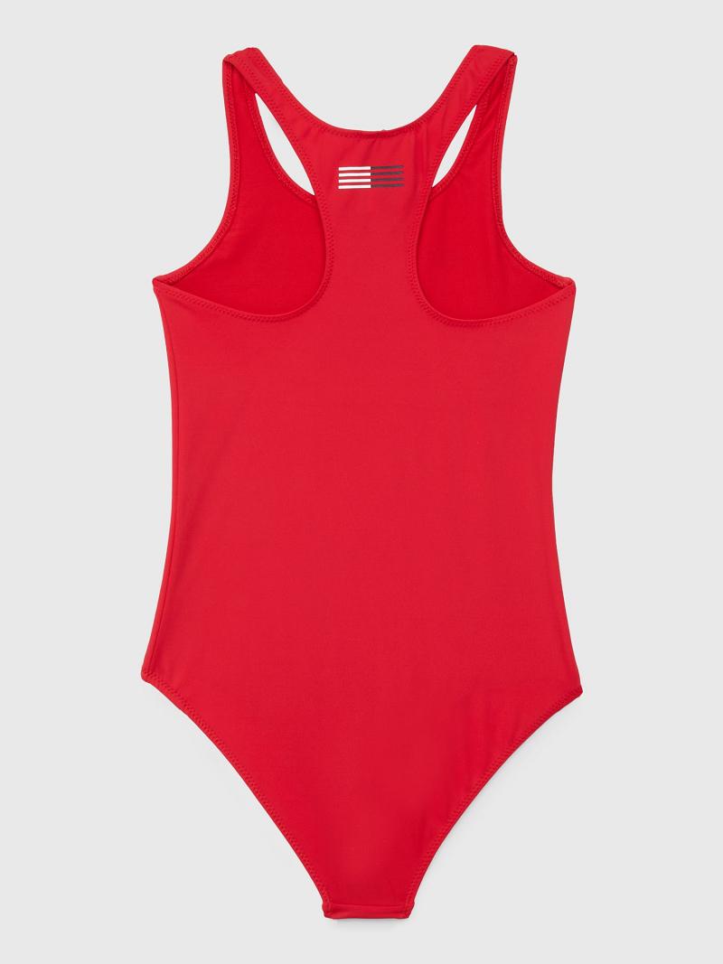 Red Tommy Hilfiger Logo Swimsuit Swimwear | NZ_G1223