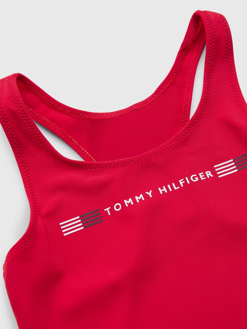 Red Tommy Hilfiger Logo Swimsuit Swimwear | NZ_G1223