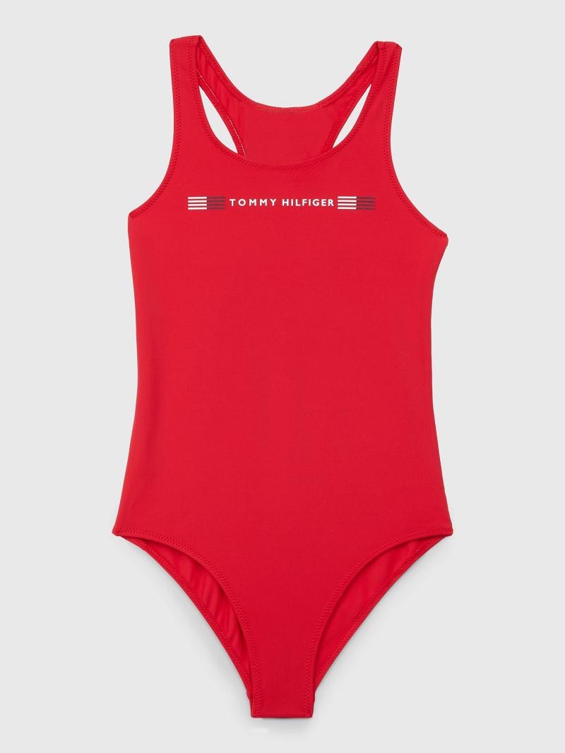 Red Tommy Hilfiger Logo Swimsuit Swimwear | NZ_G1223