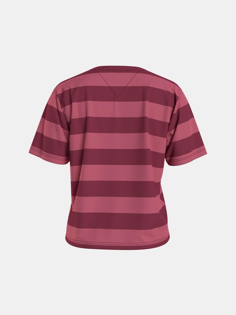 Red Tommy Hilfiger Organic Cotton Collegiate Stripe T Shirts | NZ_W21467