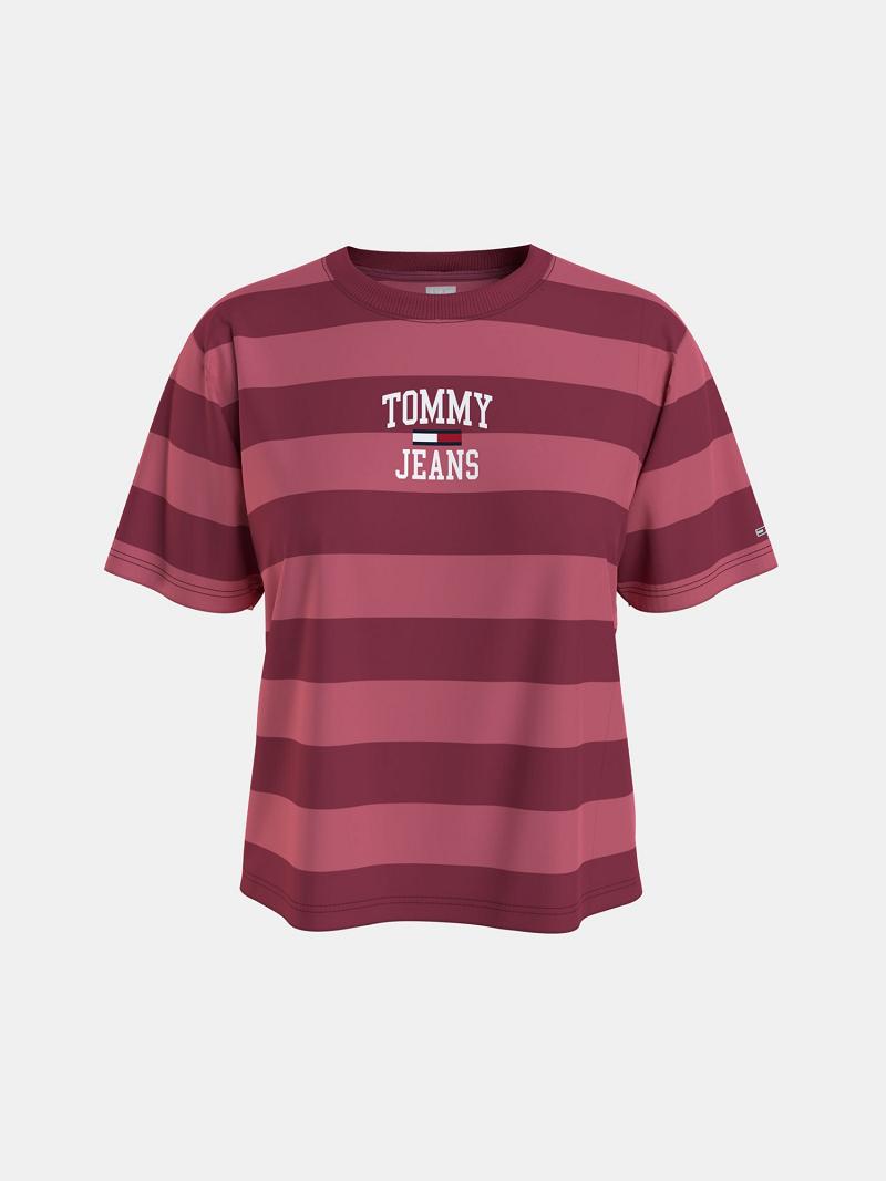 Red Tommy Hilfiger Organic Cotton Collegiate Stripe T Shirts | NZ_W21467