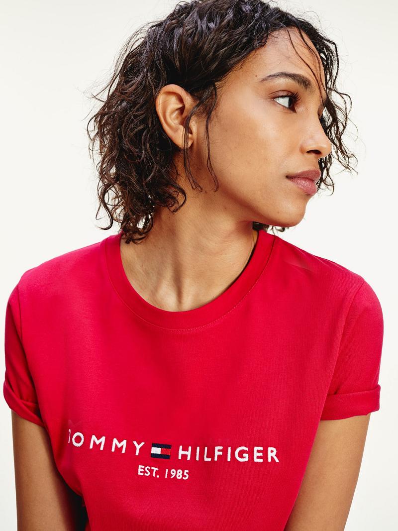 Red Tommy Hilfiger Organic Cotton Logo T Shirts | NZ_W21472