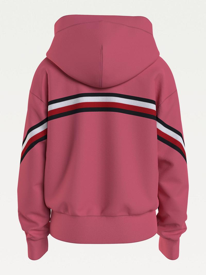 Red Tommy Hilfiger Organic Cotton Stripe Hoodies | NZ_G1102