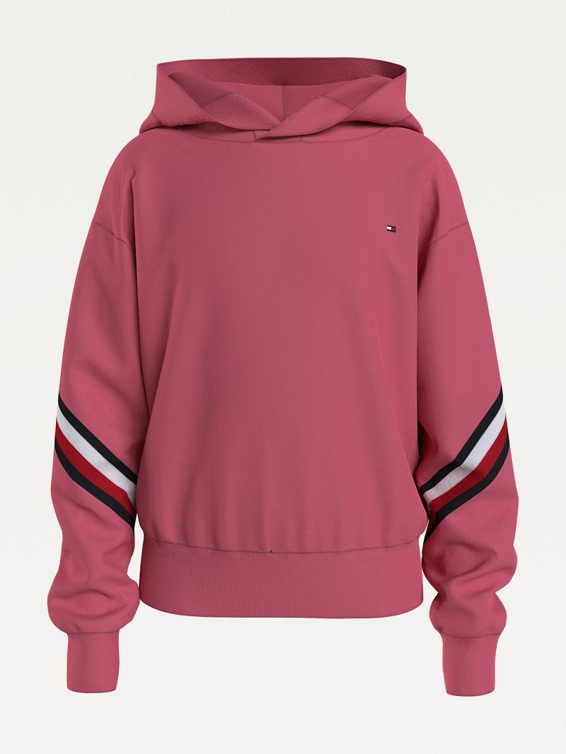 Red Tommy Hilfiger Organic Cotton Stripe Hoodies | NZ_G1102